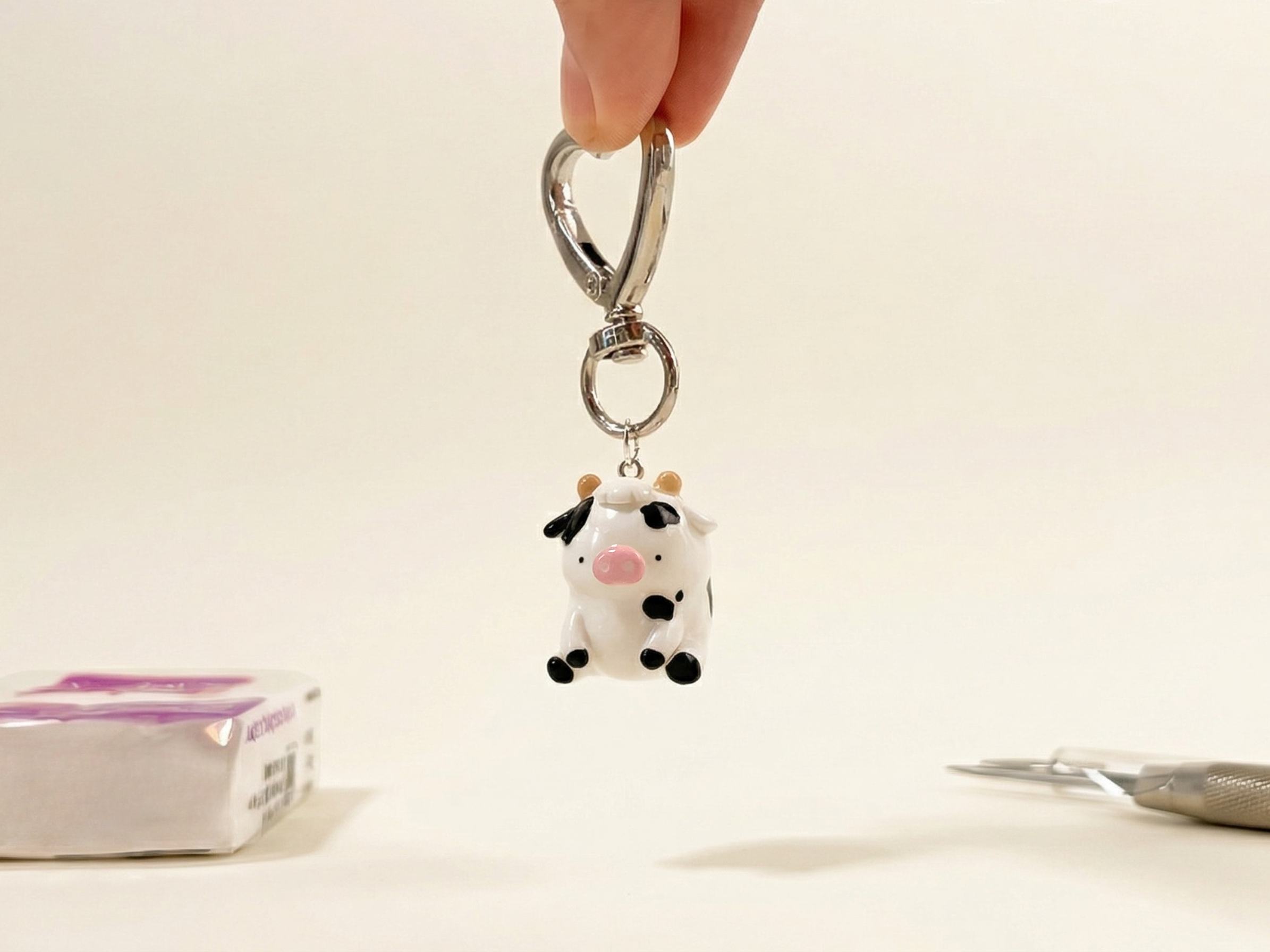 Handmade Cute Cow Charm Keychain