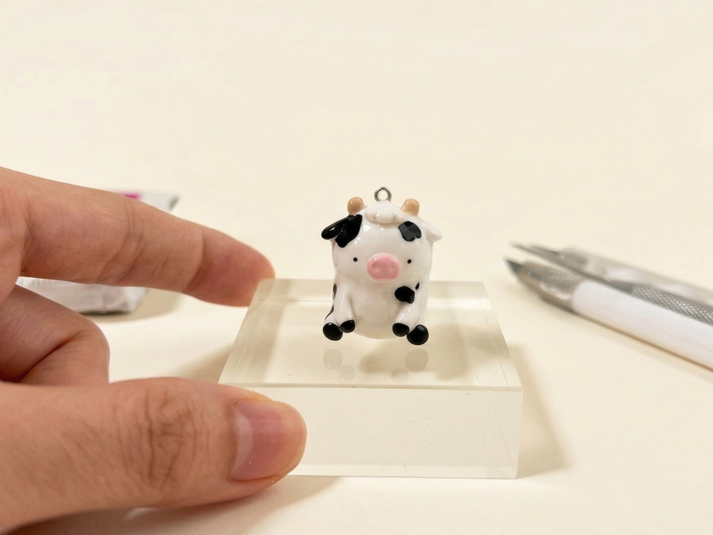 Handmade Cute Cow Charm Keychain