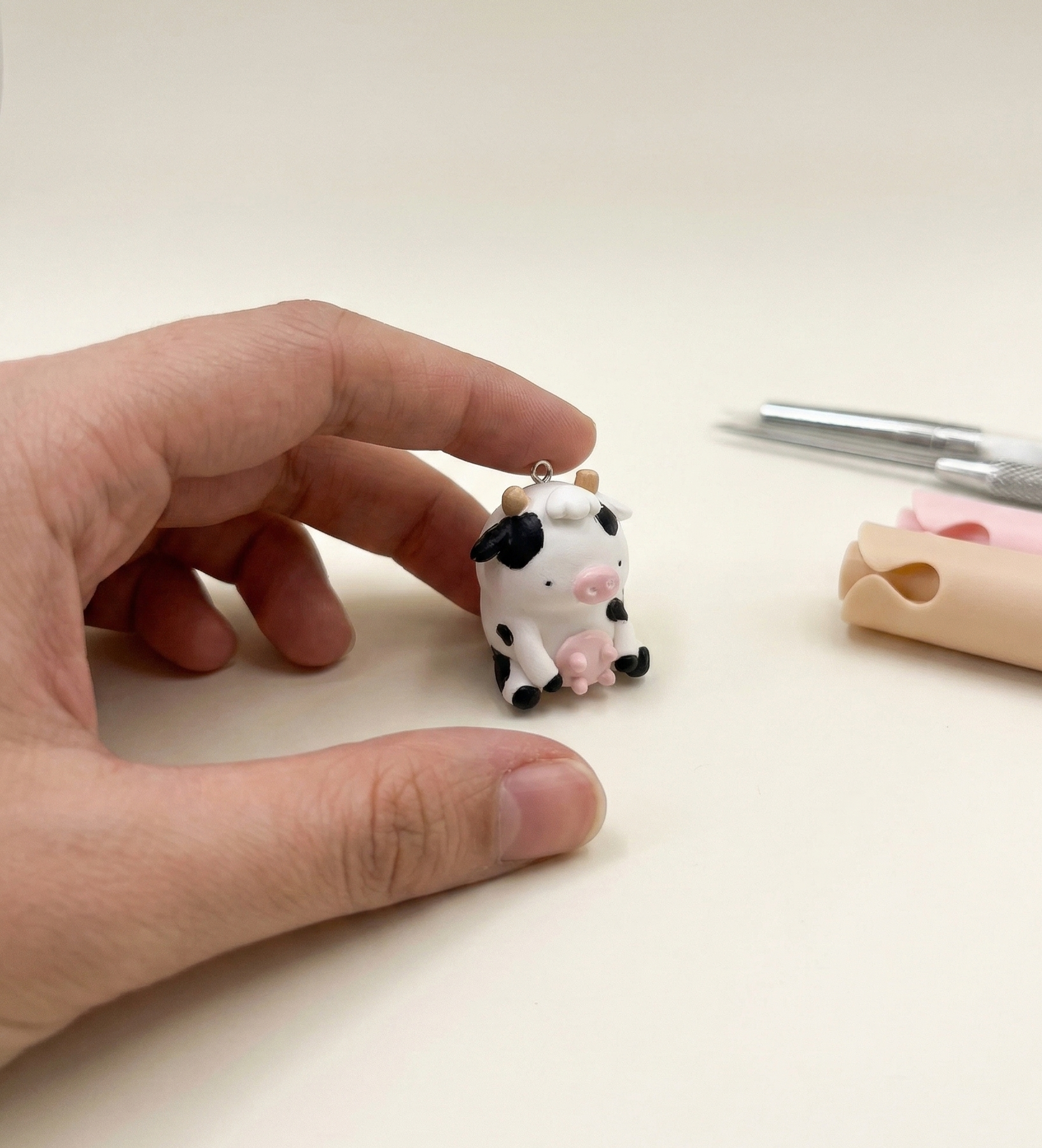 Handmade Cute Cow Charm Keychain